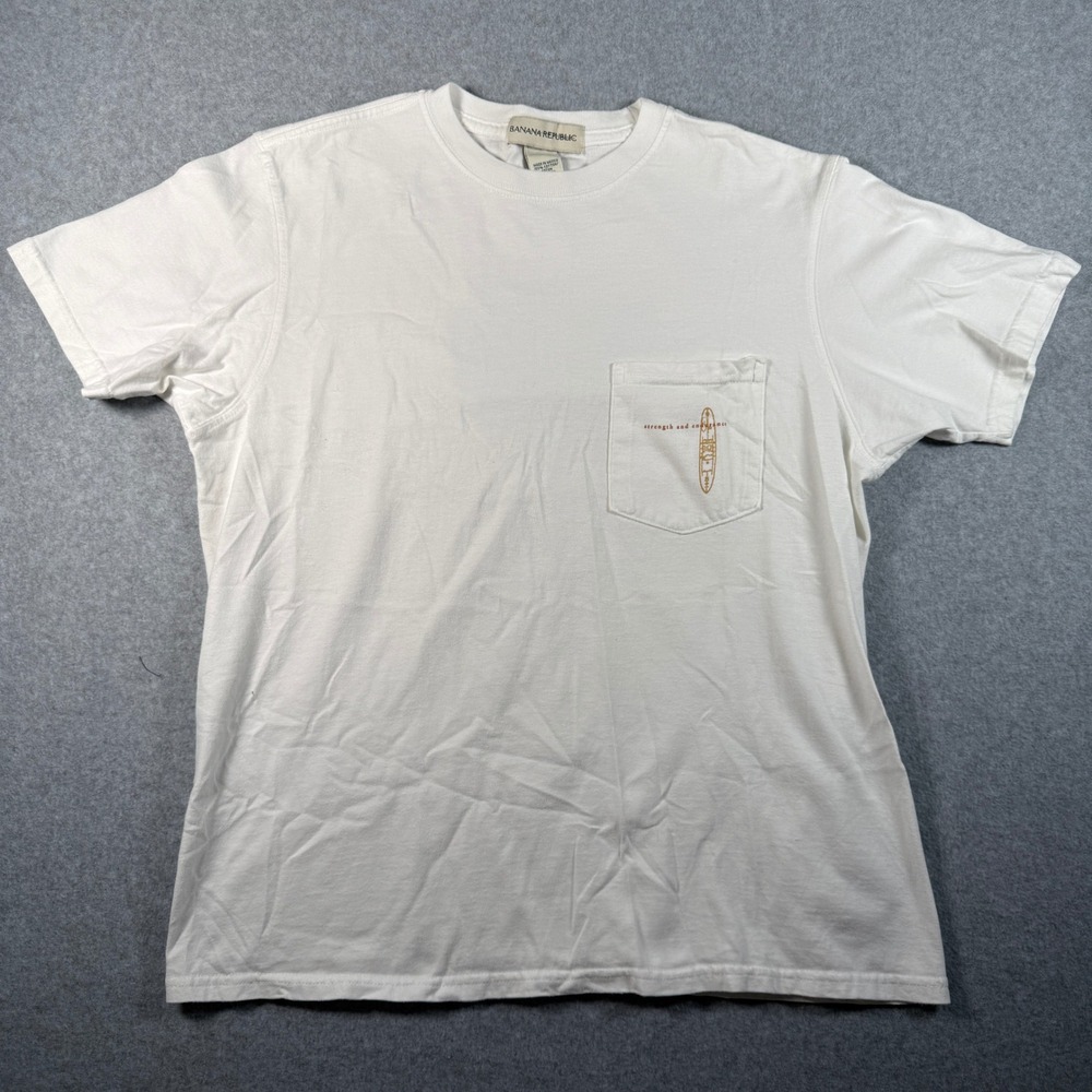 Banana Republic T Shirt Men's S White Pocket Tee Strength And Honor Graphic